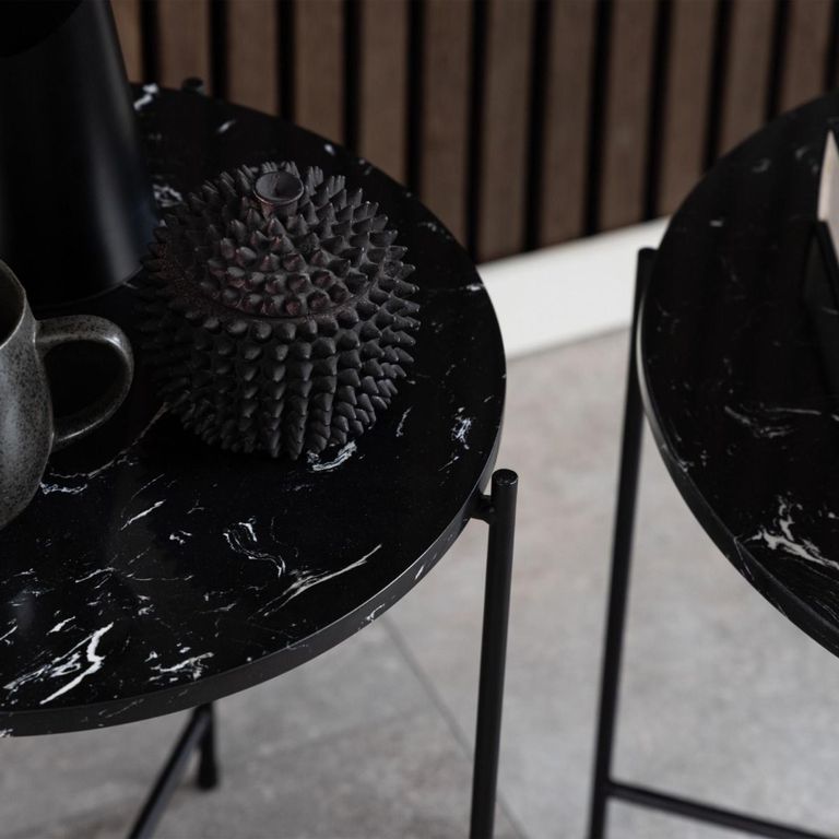 Avila Black Marble Small Round Side Table
