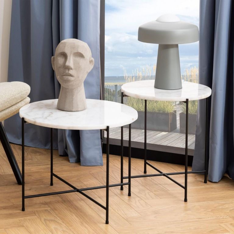 Avila White Marble Round Side Table