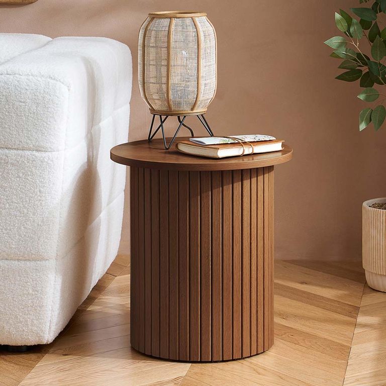 Axel Round Side Table - Walnut Fluted