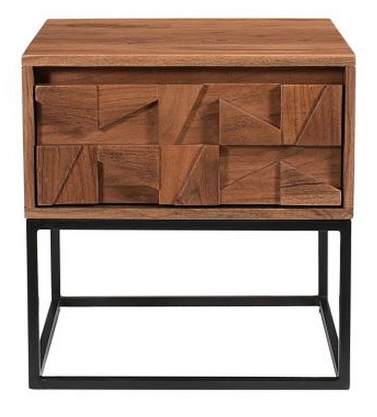 Axis Acacia Wood End Table - 1 Drawer - Geometric