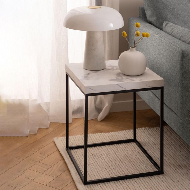 Barossa White Marble Effect  Square Side Table
