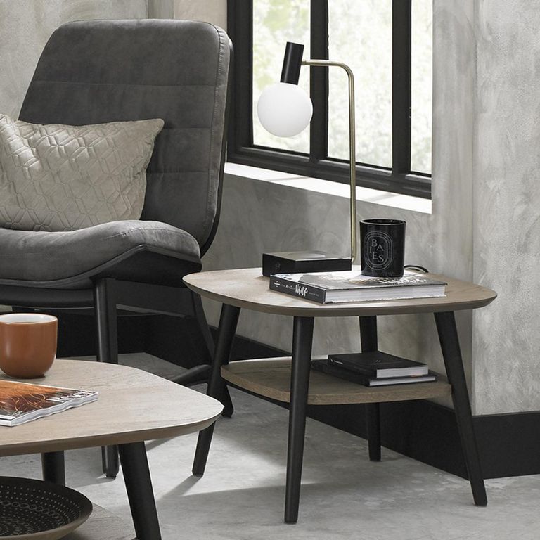 Vintage Weathered Oak & Peppercorn Lamp Table - 1 Shelf