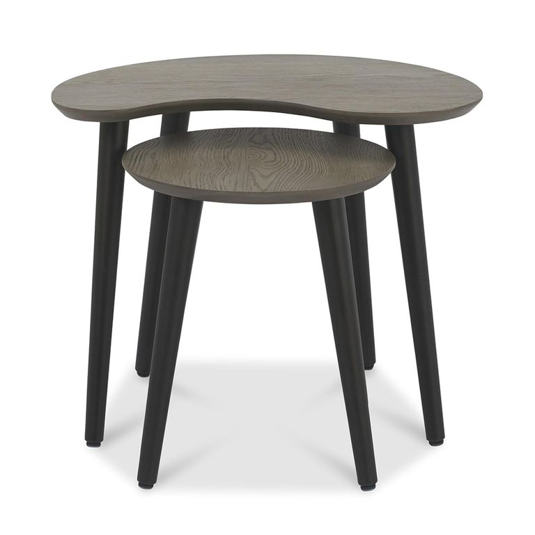 Vintage Weathered Oak & Peppercorn Nest of Lamp Tables - Set of 2