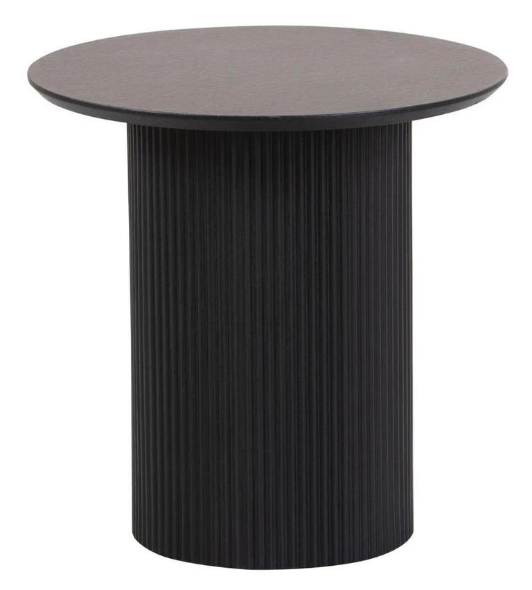 Bern Fluted Black Round End Table with Drum Base
