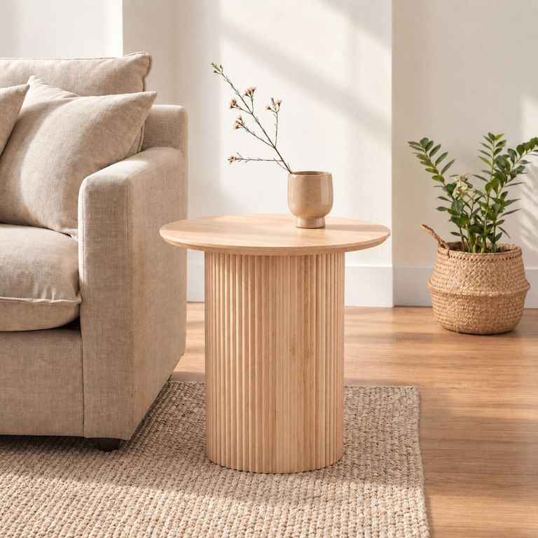 Bern Round End Table - Oak - Fluted - Drum Base