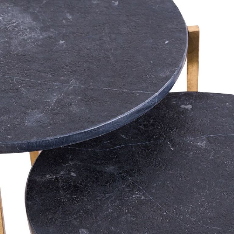 Black Marble and Gold Side Tables (Set of 2)