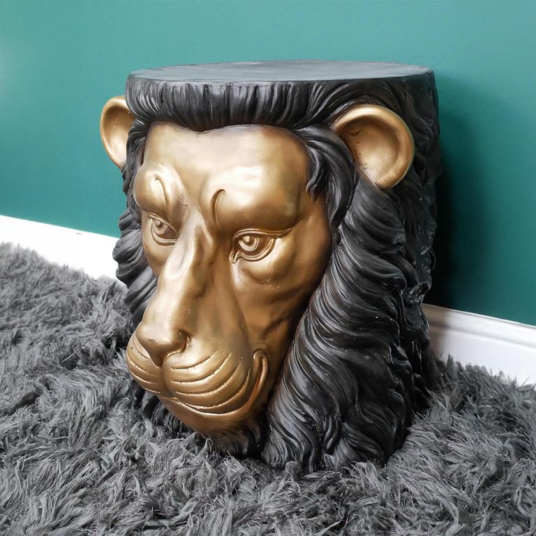 Side Table - Black and Gold - Lion - Resin - Metal