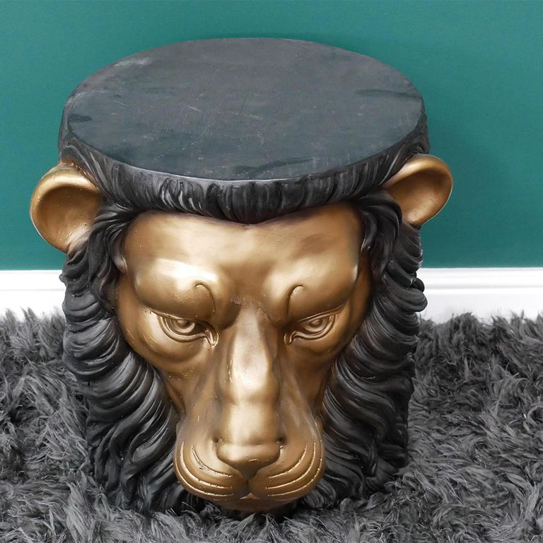 Side Table - Black and Gold - Lion - Resin - Metal
