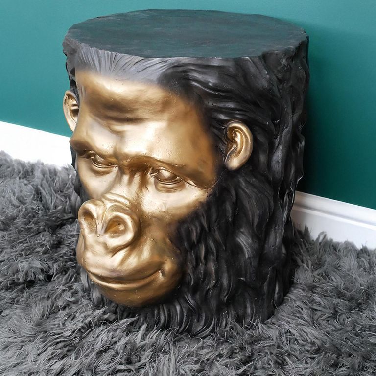 Side Table - Black and Gold - Monkey - Resin - Metal
