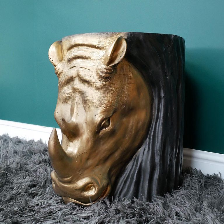 Side Table - Black and Gold - Rhino - Resin - Metal