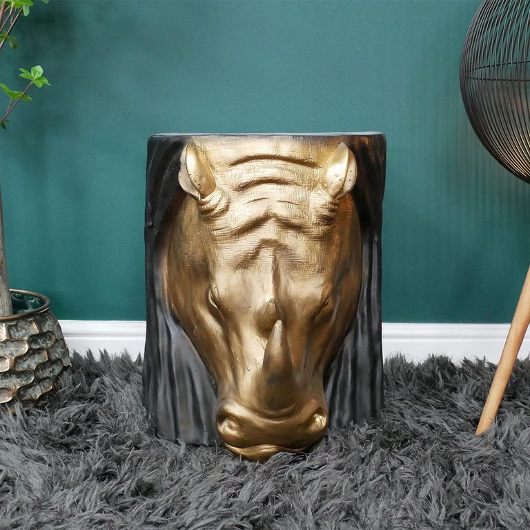Side Table - Black and Gold - Rhino - Resin - Metal