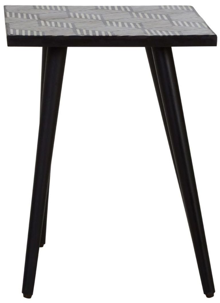 Boho Side Table - Black Bone Inlay - Square