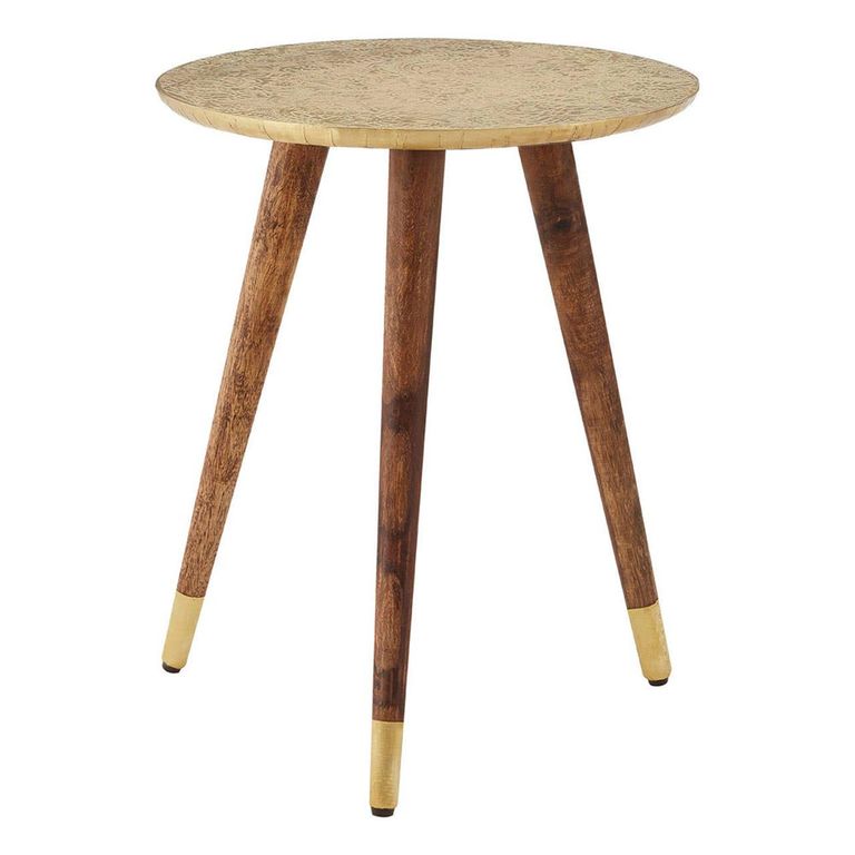 Boho Side Table - Carved Gold - Round