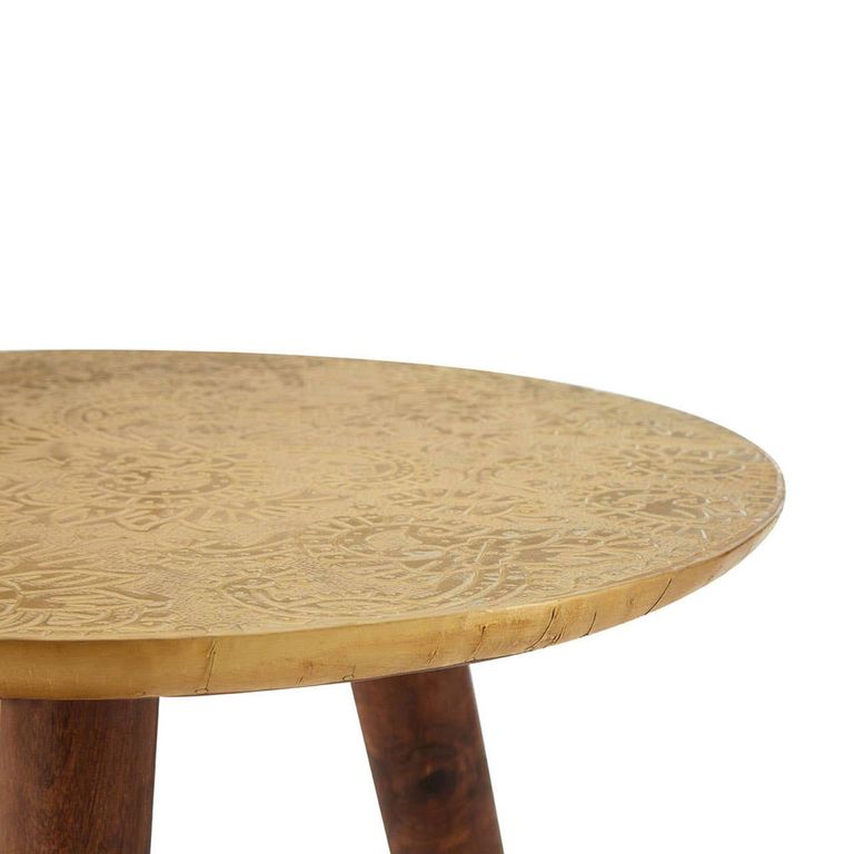 Boho Side Table - Carved Gold - Round