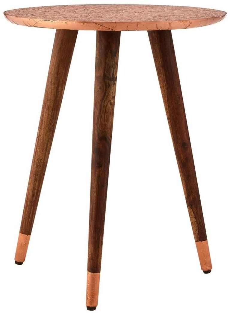 Boho Side Table - Copper Carved - Round