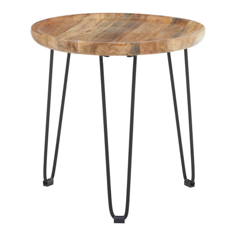 Boho Side Table - Small Round with Hairpin Legs - Mango Wood