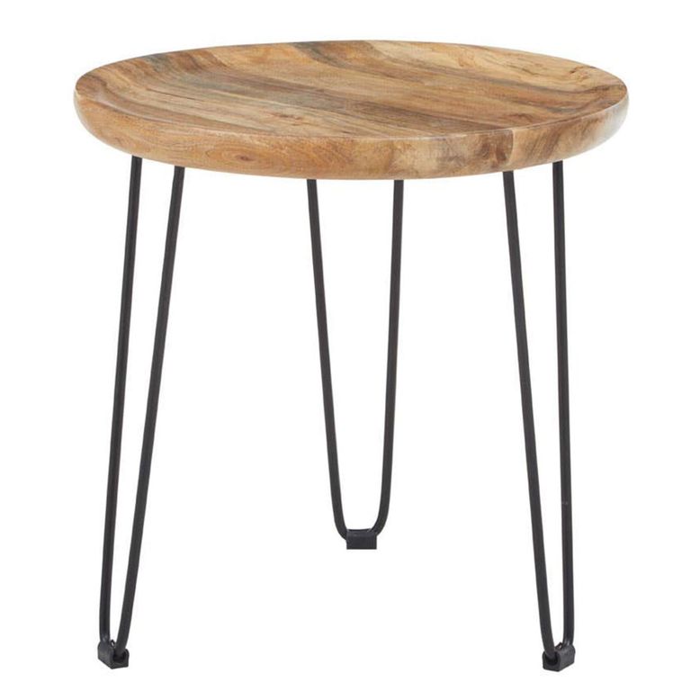 Boho Side Table - Small Round with Hairpin Legs - Mango Wood