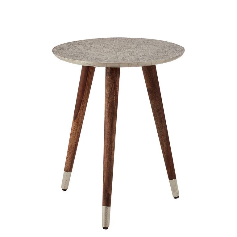 Boho Side Table - White Carved - Round