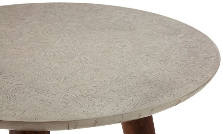 Boho Side Table - White Carved - Round