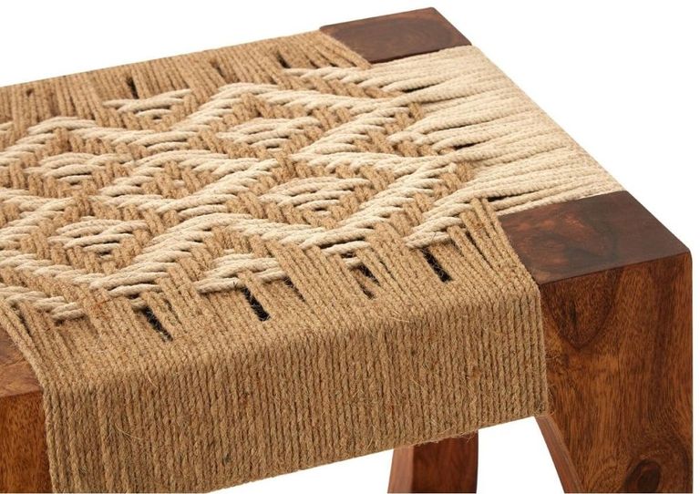 Boho Stool - Woven Jute and Sheesham Wood