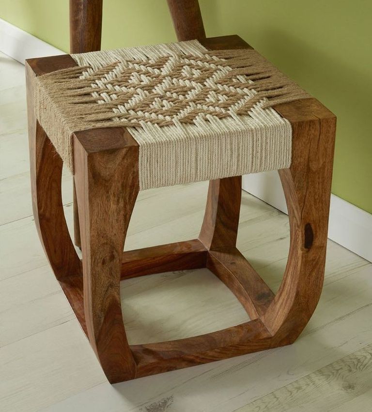 Boho Stool - Woven Jute and Sheesham Wood