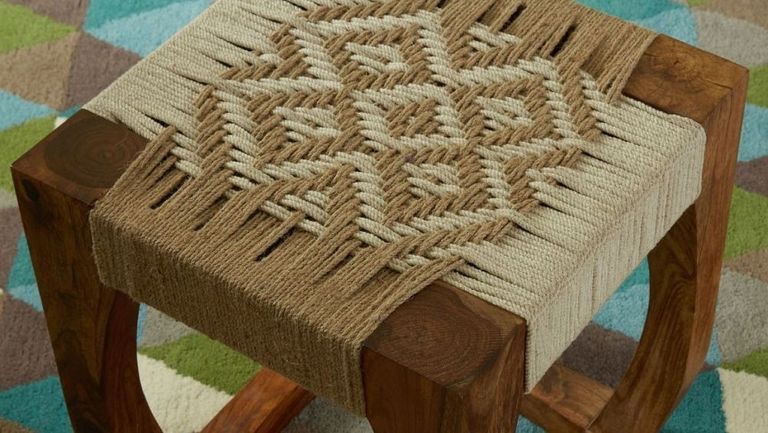 Boho Stool - Woven Jute and Sheesham Wood