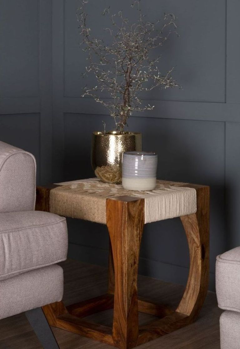 Boho Stool - Woven Jute and Sheesham Wood