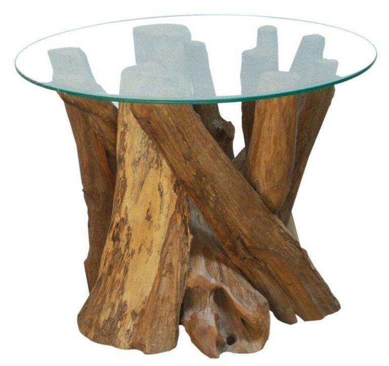 Branchwood Round Lamp Table - Glass Top