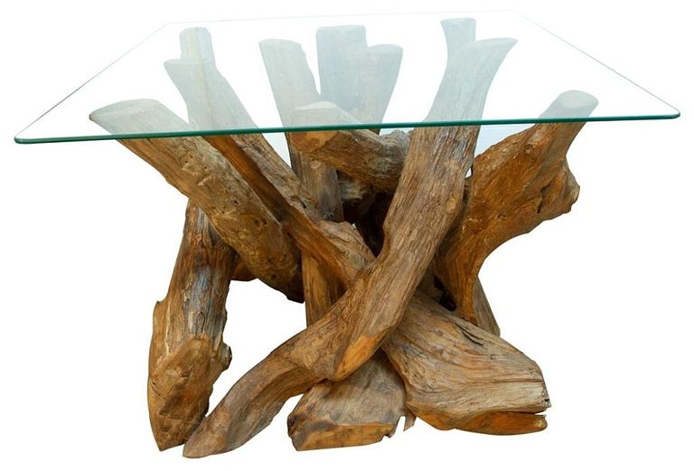 Branchwood Square Lamp Table - Glass Top