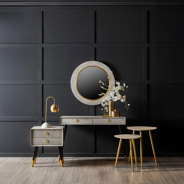 Cadio Side Table - Set of 2 - Grey Faux Shagreen with Gold Legs