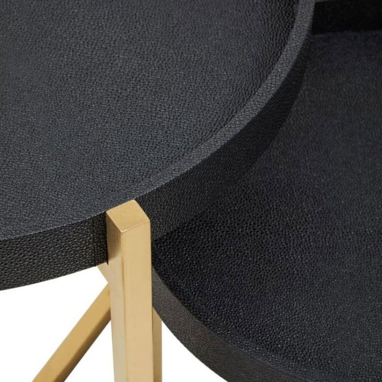 Cardoba Side Tables - Set of 2 - Black Faux Shagreen with Gold Legs - Round