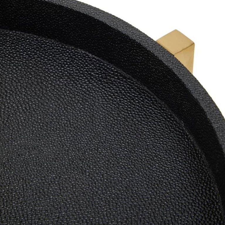 Cardoba Side Tables - Set of 2 - Black Faux Shagreen with Gold Legs - Round