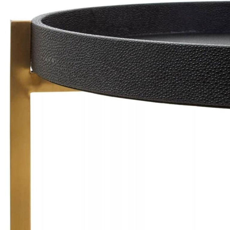 Cardoba Side Tables - Set of 2 - Black Faux Shagreen with Gold Legs - Round