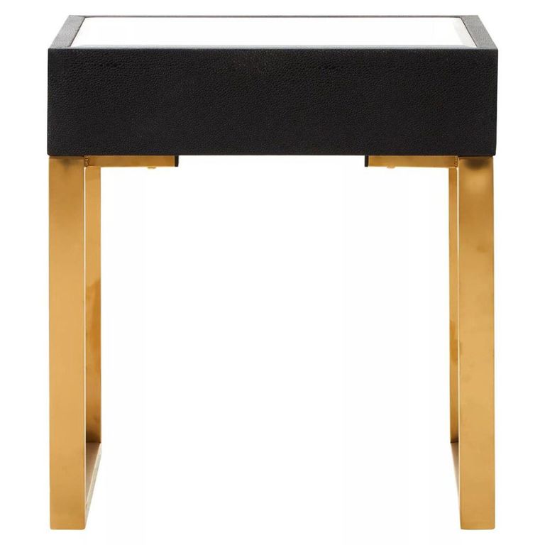 Cardoba Side Table - 1 Drawer - Faux Shagreen with Gold Legs