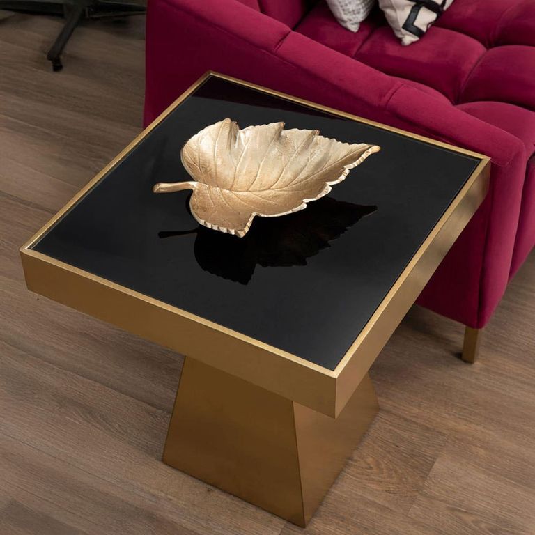 Carlox Side Table - Square - Black Glass with Gold Frame