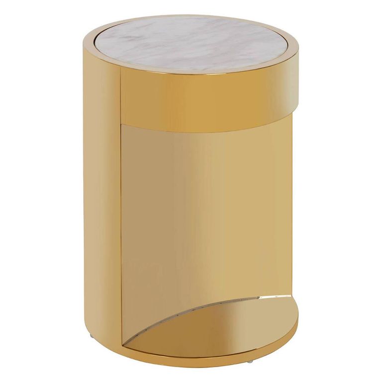 Carlox Side Table - Small - Round - White Marble Effect with Gold Metal