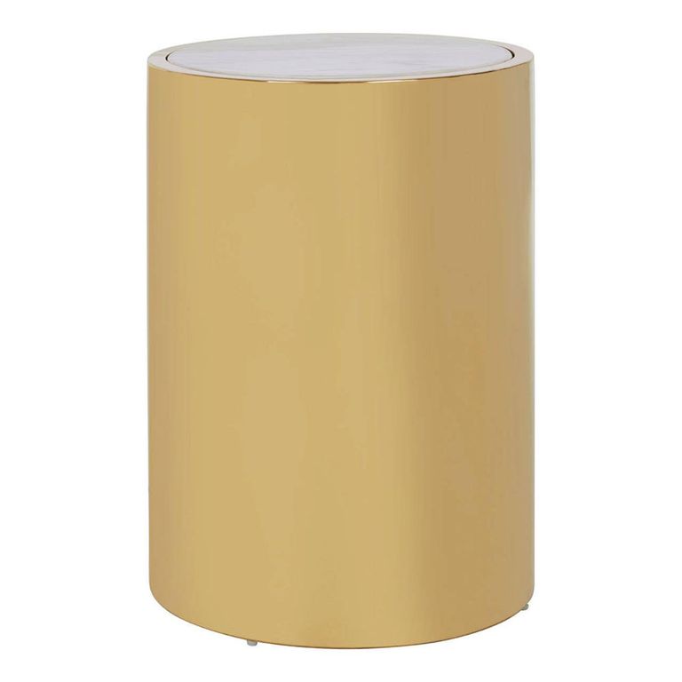 Carlox Side Table - Small - Round - White Marble Effect with Gold Metal