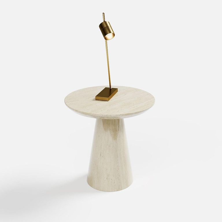 Carrera Travertine Beige Engineered Marble Round Side Table