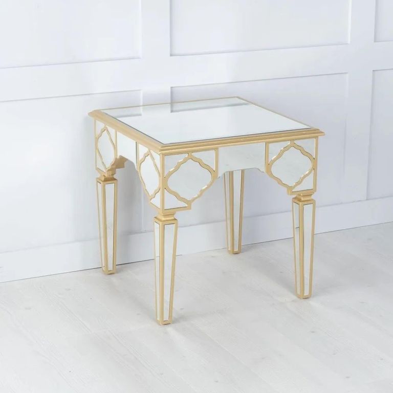 Casablanca Mirrored Gold Trim Square Side Table