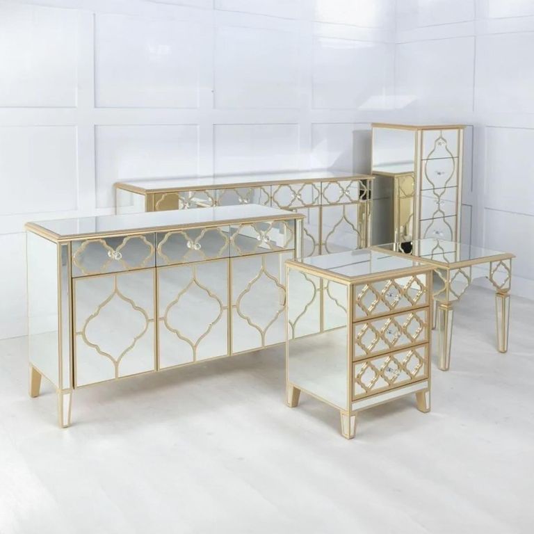 Casablanca Mirrored Gold Trim Square Side Table