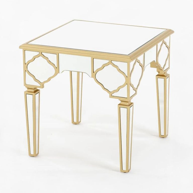 Casablanca Mirrored Gold Trim Square Side Table