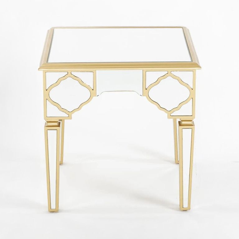 Casablanca Mirrored Gold Trim Square Side Table