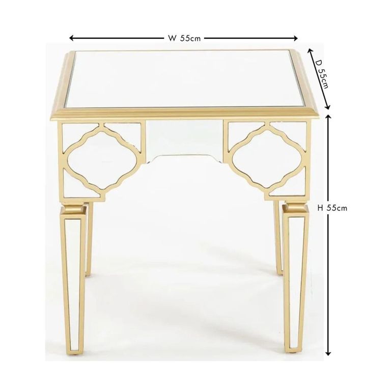 Casablanca Mirrored Gold Trim Square Side Table