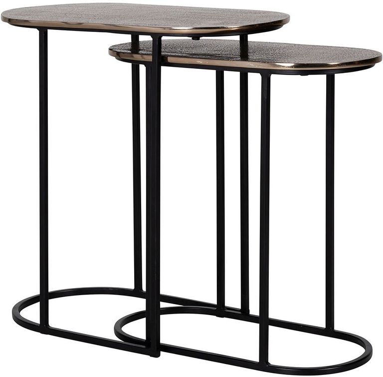 Chandon Side Table - 2 Tier - Oval - Champagne Gold and Black - Aluminium