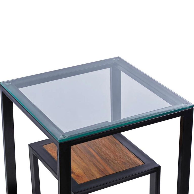 Cibo Side Table - 2 Tier - Square - Clear Glass with Black Metal