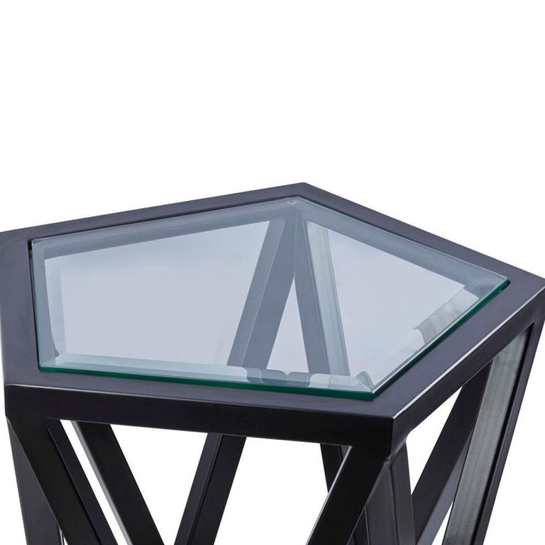 Cibo Side Table - Pentagonal - Clear Glass with Black Metal