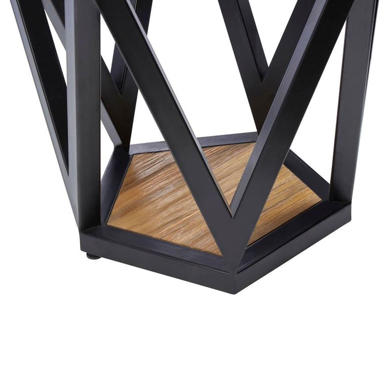 Cibo Side Table - Pentagonal - Clear Glass with Black Metal