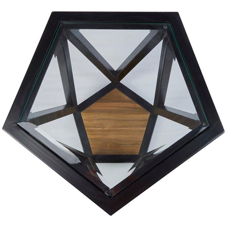 Cibo Side Table - Pentagonal - Clear Glass with Black Metal