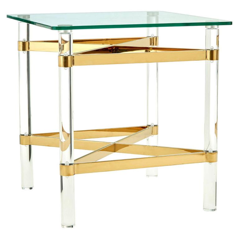 Clarence Side Table - Clear Glass with Gold Metal - Square