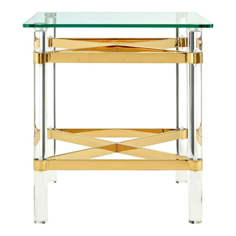 Clarence Side Table - Clear Glass with Gold Metal - Square